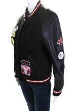 Black Disney Coach Mickey Mouse Patch Varsity Jacket