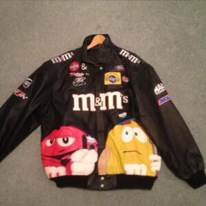 Black Vintage NASCAR M&Ms Leather Jacket