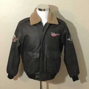 Disney Mickey World Explorer Bomber Jacket Aviator Flight Brown Leather Sz  S