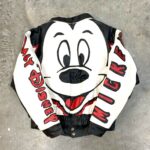 Mickey Mouse Portrait Spell out Leather Jacket