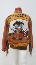 Vintage Tom and Jerry Fringe Cartoon Corner Leather Jacket