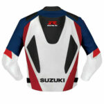 White Blue Suzuki GSXR Motorcycle Leather Jacket