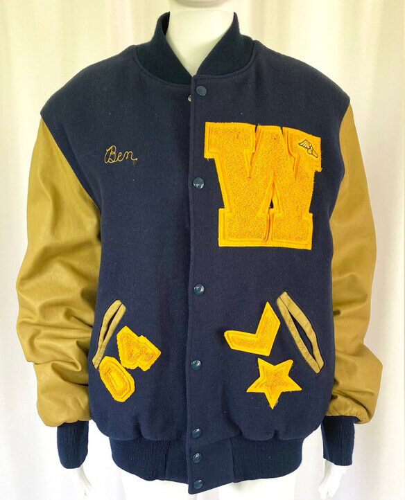 Custom Varsity Letterman Track and Field Jacket Gold Leather & 