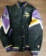 Black NFL Minnesota Vikings Suede Leather Jacket