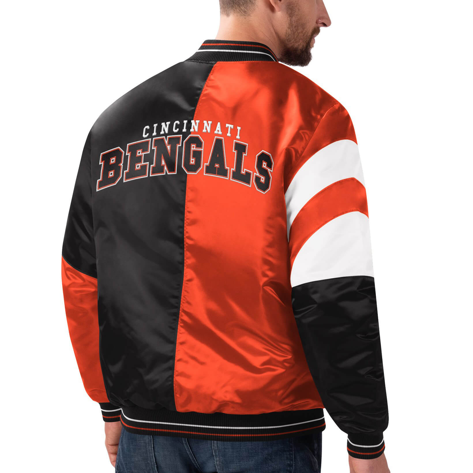 Black Orange Cincinnati Bengals Leader Satin Jacket - Maker of Jacket