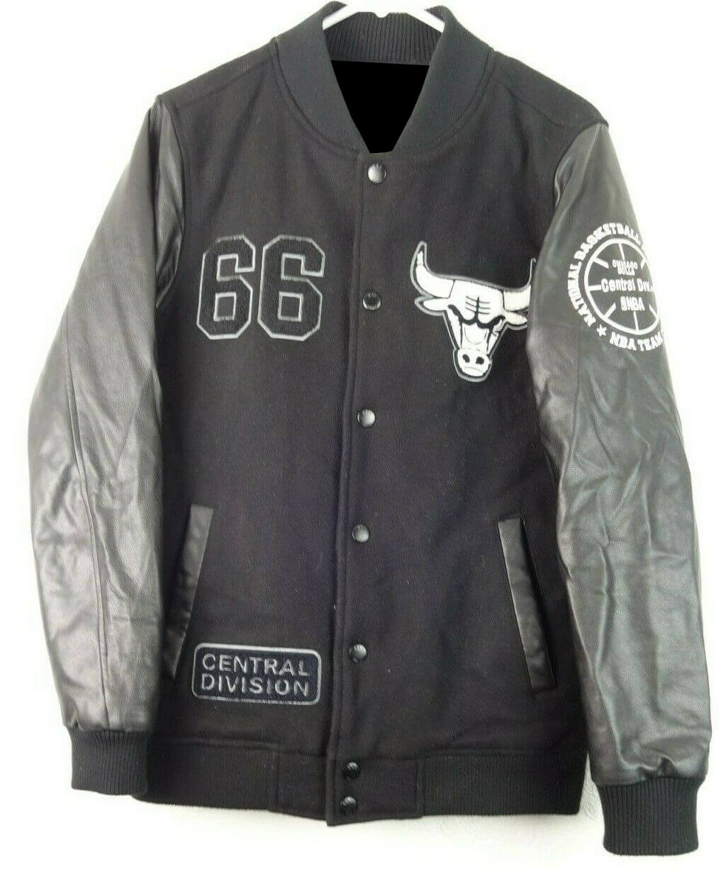 Black White Chicago Bulls NBA Varsity Jacket