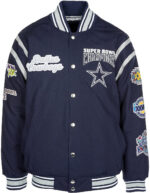 Dallas Cowboys 5-Time Super Bowl Champs Commemorative Varsity Jacket -  Ash/Navy Blue