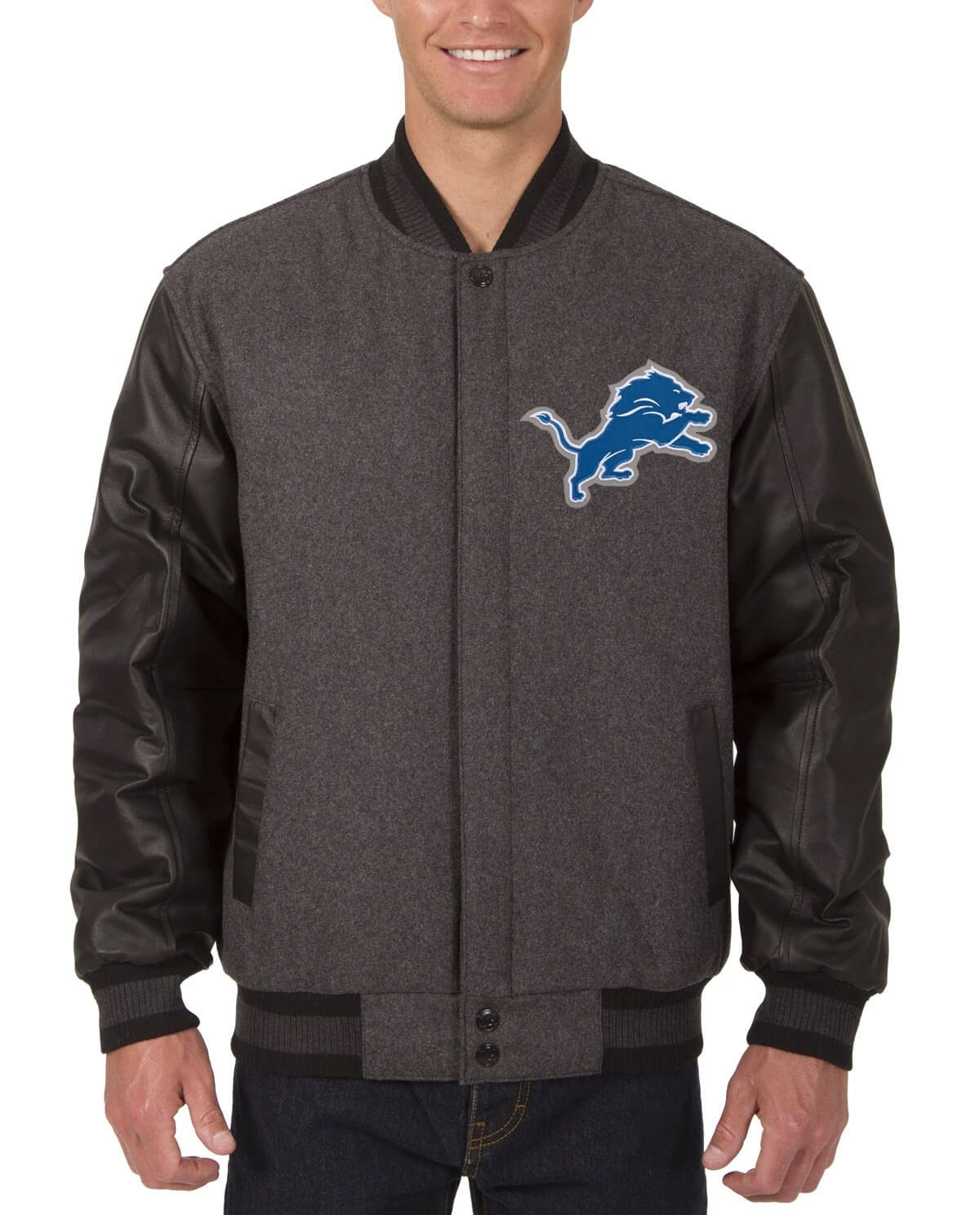 Detroit Lions Embroidered Logos Varsity Jacket - Maker of Jacket