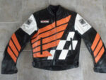 Honda Motorcycle Black And Orange Racing Leather Jacket