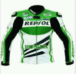 Honda Repsol Motorcycle White And Green Leather Jacket