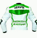 Honda Repsol Motorcycle White And Green Leather Jacket