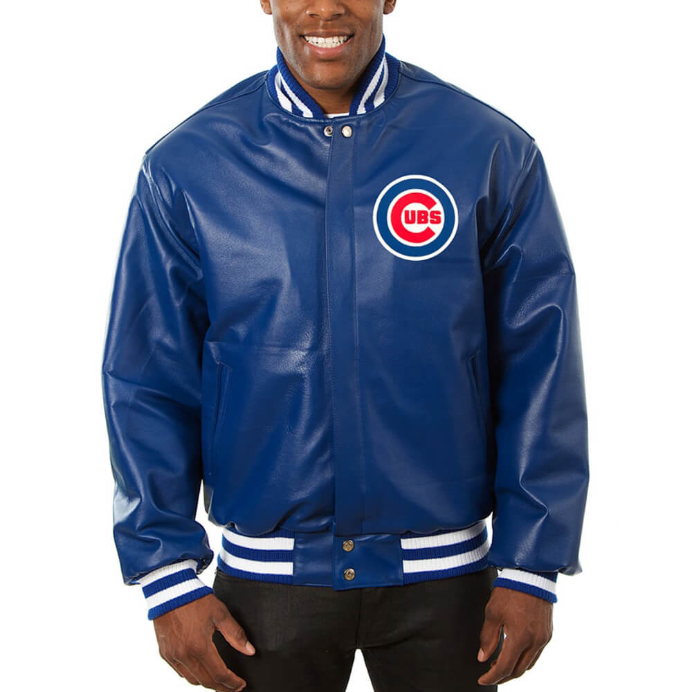 MLB Chicago Cubs Blue White Wool Leather Jacket - Maker of Jacket