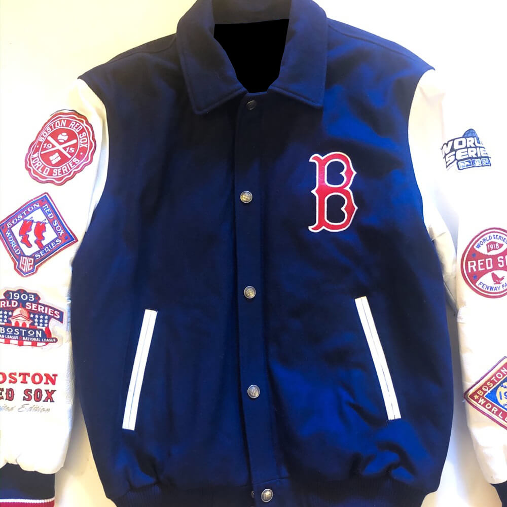 BOSTON RED SOX TWO-TONE WOOL AND LEATHER JACKET - NAVY