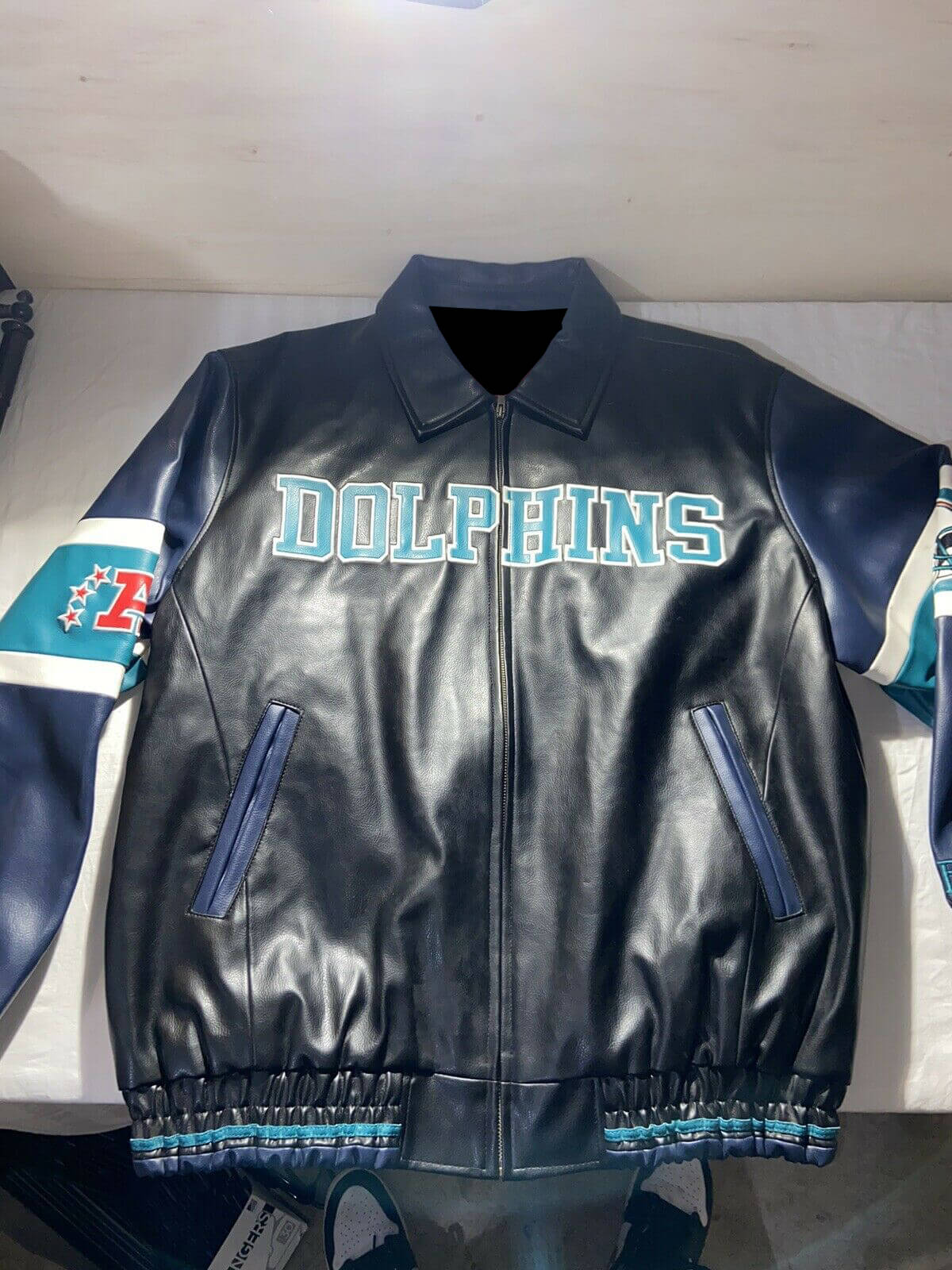 Miami Dolphins Logo NFL Brown Black Leather Jacket - Freedomdesign