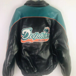 Maker of Jacket Bomber Jackets Miami Dolphins NFL Light Blue and Orange