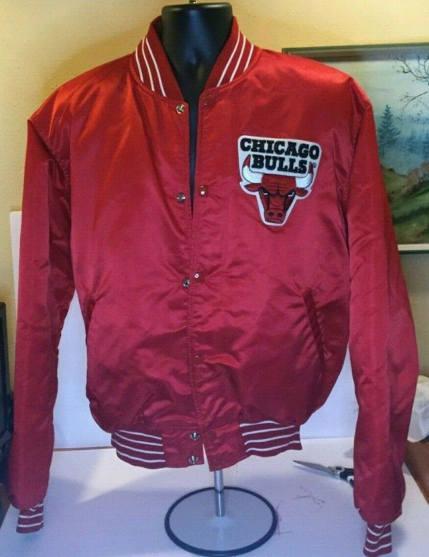 Vintage Starter Satin chicago bulls Bomber jacket Varsity, Black And Blue  Size M