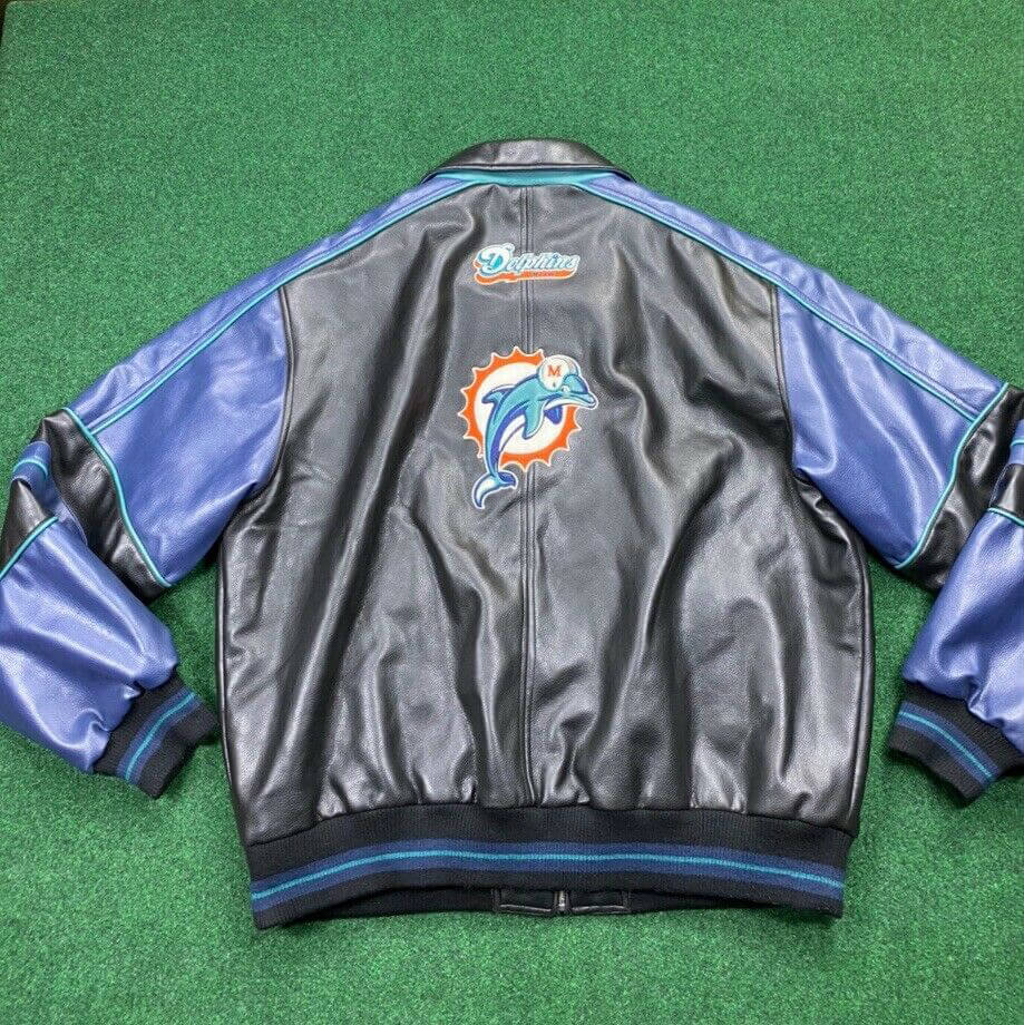 Maker of Jacket Black Leather Jackets Vintage Miami Dolphins