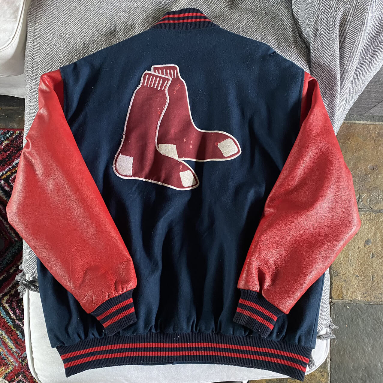 Maker of Jacket MLB Boston Red Sox Navy Blue Wool Leather