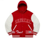 Red Supreme King Hooded Varsity Jacket