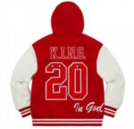 Red Supreme King Hooded Varsity Jacket