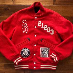 Red Supreme Wtaps Wool Varsity Jacket