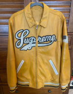 Supreme Woven Leather Varsity Jacket Yellow Men's - FW23 - US