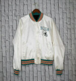 Vintage 80s White Miami Dolphins Satin Bomber Jacket