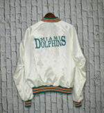 Vintage 80s White Miami Dolphins Satin Bomber Jacket
