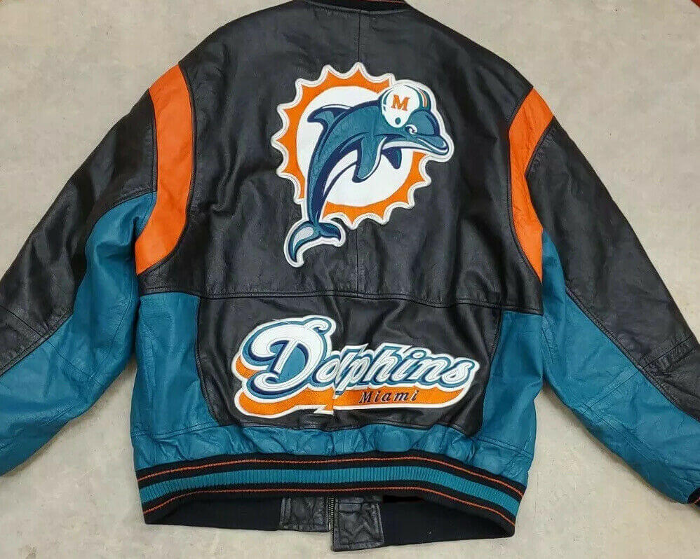 Miami Dolphins NFL Black Leather Jacket - Maker of Jacket