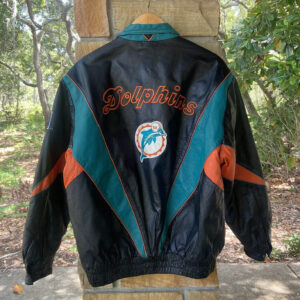 NFL Miami Dolphins Style 8 Big Logo Black Brown Leather Jacket For Fans -  Freedomdesign