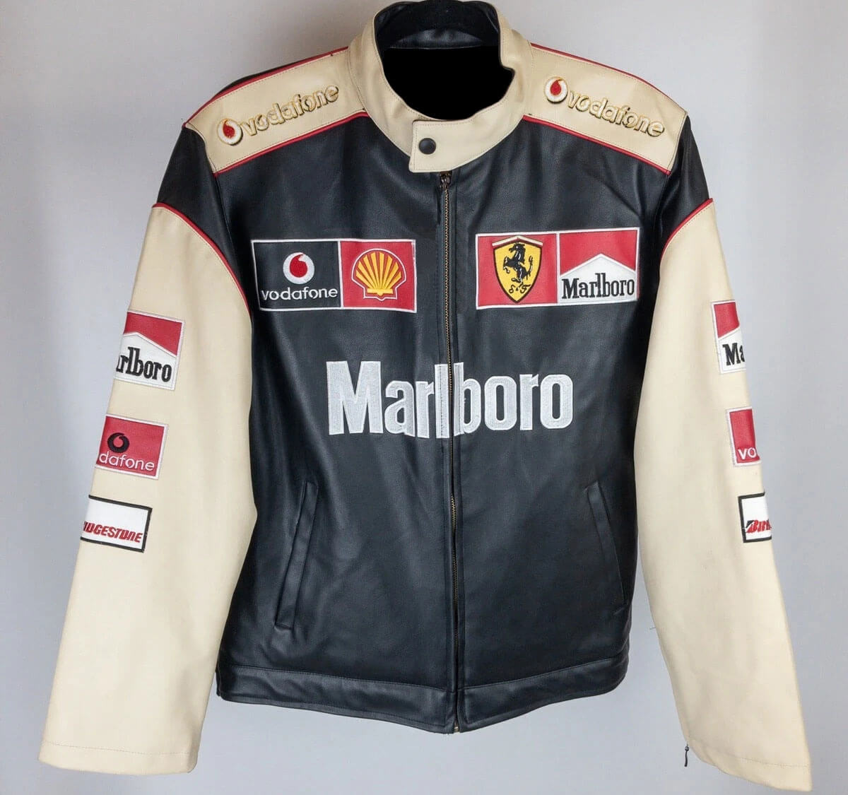 Black Ferrari Marlboro Motorcycle Racing Leather Jacket - Maker of Jacket