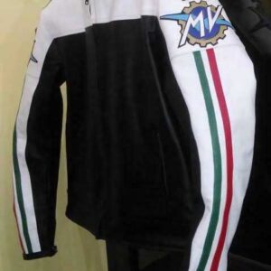 Black White MV Agusta Brutale Motorcycle Leather Jacket