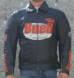 Buell Motorcycle Racing Black Leather Jacket