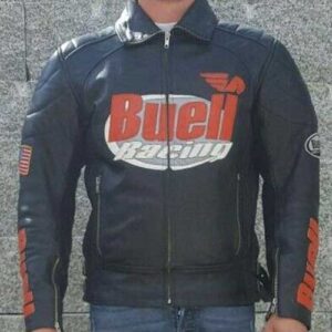 Buell Motorcycle Racing Black Leather Jacket