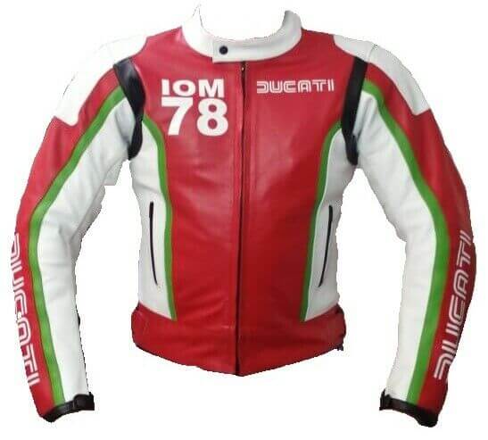 Ducati IOM 78 Motorcycle Red And White Leather Jacket - Maker of Jacket