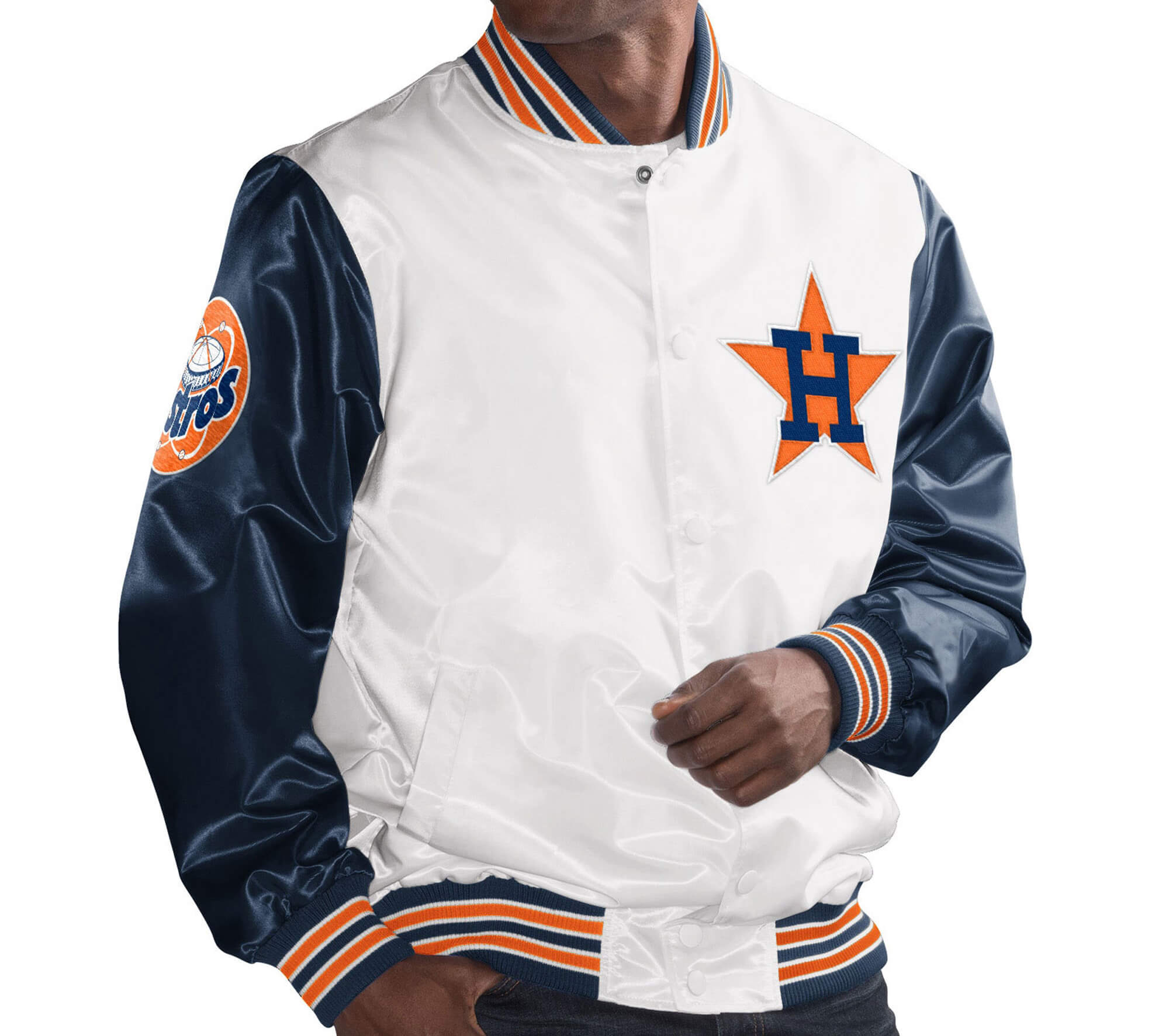 Starter Houston Astros Blue And Orange Bomber Satin Jacket