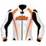 KTM Motorcycle White And Orange Leather Jacket