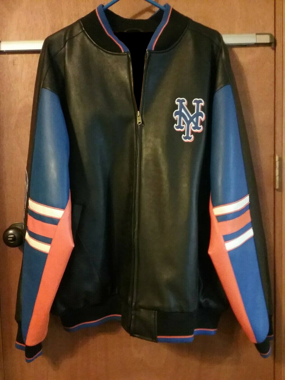 Maker of Jacket Leather Vest MLB Team Black New York Mets