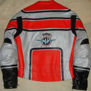 MV Agusta Motorcycle Silver And Red Leather Jacket