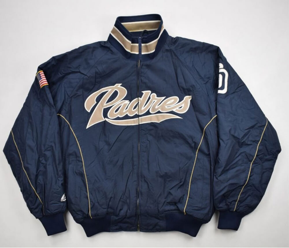 Maker of Jacket Sports Leagues Jackets MLB Majestic San Diego Padres Blue Satin