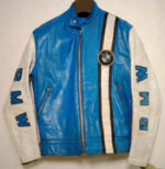 Vintage BMW Motorcycle Blue And White Leather Jacket