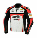 White Red Aprilia Motorcycle Racing Leather Jacket