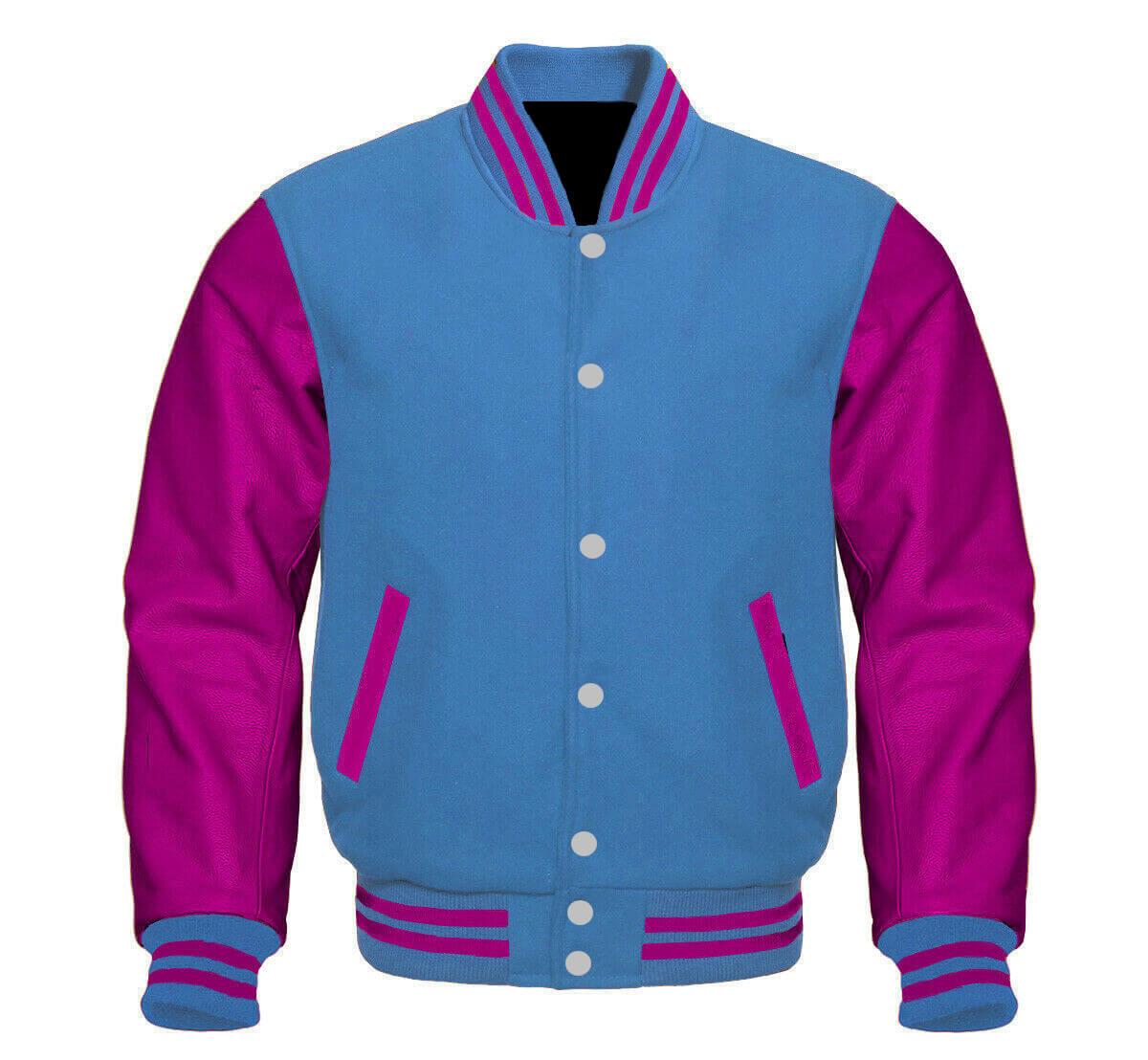 Letterman Baseball Sky Blue And Pink Varsity Jacket - Maker of Jacket