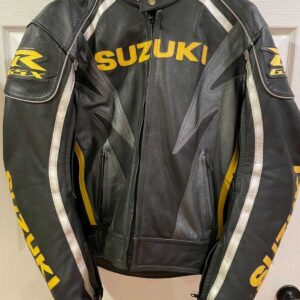 Suzuki GSXR Motorcycle Racing Black Leather Jacket