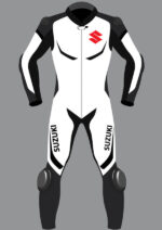 Suzuki Motorcycle Racing White And Gray Leather Suit