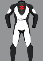Suzuki Motorcycle Racing White And Gray Leather Suit