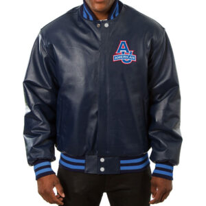 American Eagles NCAA Blue Leather Jacket Front