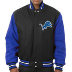 Black White Detroit Lions NFL Team Varsity Jacket