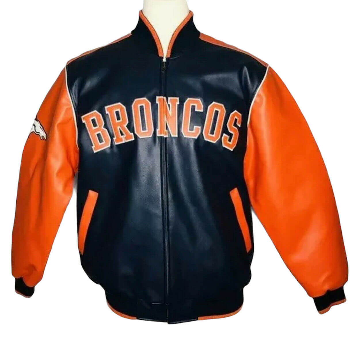 Denver Broncos Mens Leather Jacket Vintage Motorcycle Biker Bomber Outwear  Coat