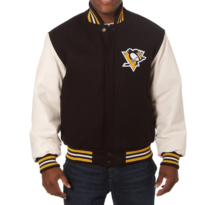 Maker of Jacket Sports Leagues Jackets NHL Black Yellow Pittsburgh Penguins Varsity